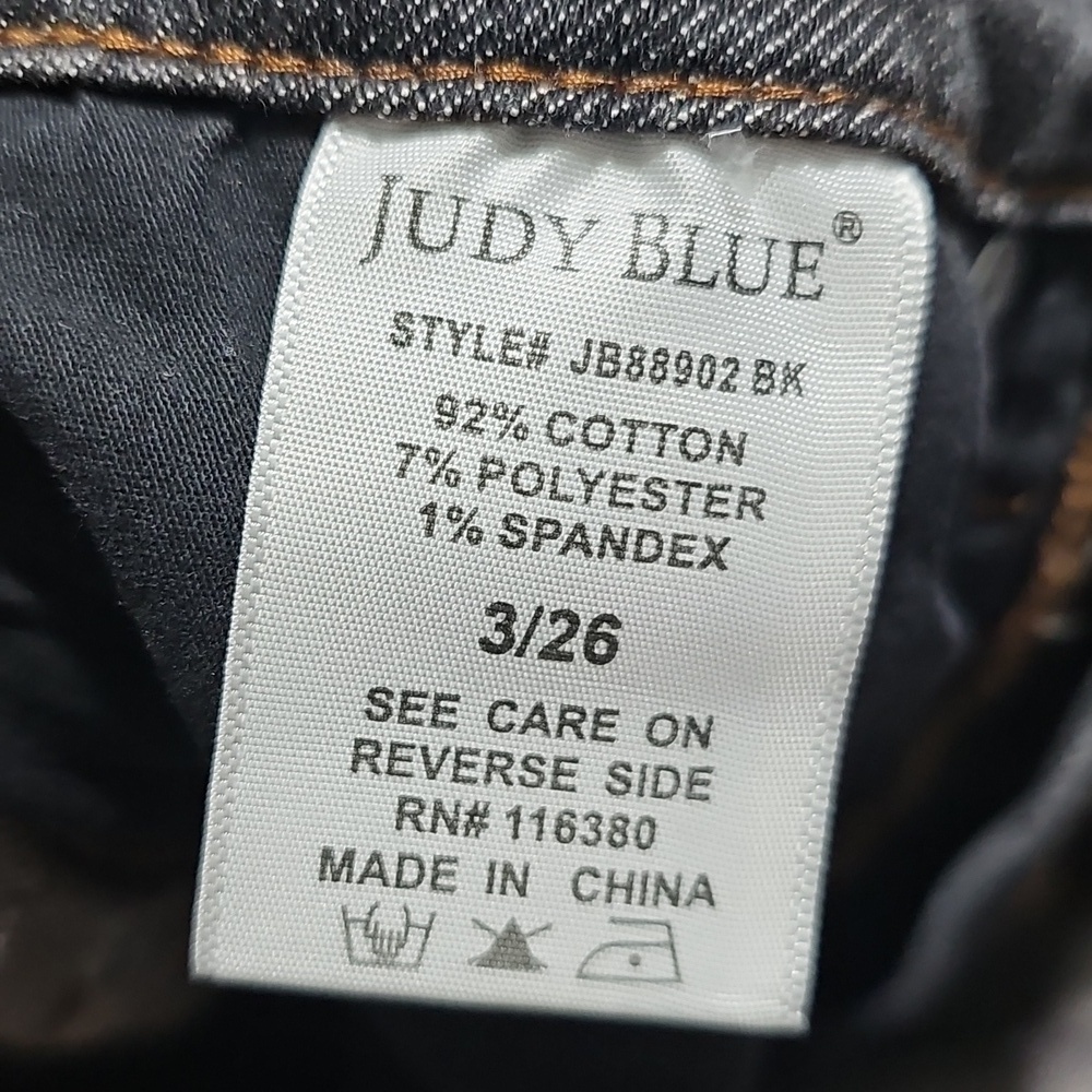 Judy Blue Black Distressed Slim Fit Raw Hem Jeans Size 3/26 - Picture 4 of 6